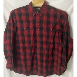 Duluth Trading Co Men Flannel Shirt Red Black Plaid Long Sleeve 2XL Tall Outdoor